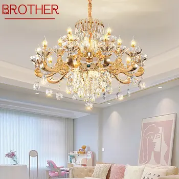 Европейската кристален полилей BROTHER, луксозна модерна led свещ, ретро окачен лампа за дома, хол, трапезария, спалня