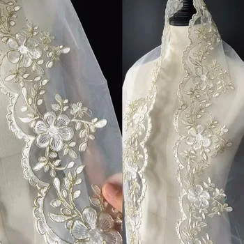 3 ярд/лот, висококачествено златисто-сребриста тъкан от органза с бродерии под формата на автомобилната кости, лейси украса, сватбена рокля, воал, плат, аксесоари за дамски дрехи