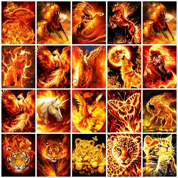 Huacan Диамантена картина на Огнения Тигър, Кон 5d Сам Бродерия Мозайка Вълк Феникс Животни Кв./кръгла Начало Декор