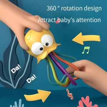 Детски играчки Монтесори 0-12 месеца, гъвкави топка, въртяща се дрънкалка, обучение на допир играчка за никнене на млечни зъби за деца от 1, 2, 3 години