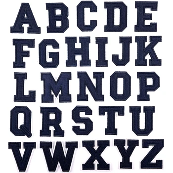 A-Z, тъмно сини ивици с букви, Апликация от английската азбука, Изделия ръчна изработка, Облекло, бродерия, персонални етикети, значки