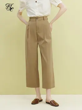 Дамски еластични панталони с висока талия и широки штанинами в разговорния стил за крайградски пътувания, нови летни дамски панталони с тънка цепка, свободни восьмиточечные панталони