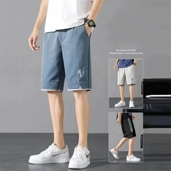 Летни мъжки спортни шорти Schinotch, монофонични директен модел, свободни ежедневни панталони с еластичен ластик в областта на талията на панталоните за джогинг