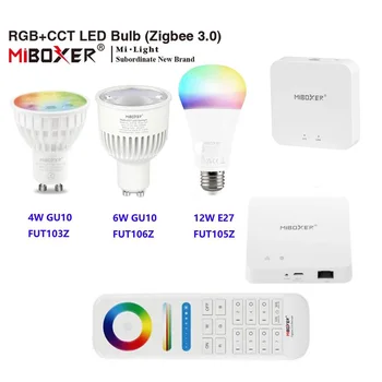 Miboxer 4 W/6 W/12 W GU10 E27 RGB + CCT led Прожектор Zigbee Лампа Smart Dimmable Лампа FUT089Z RF Дистанционно WIFI ZB-Box2 ZB-Box3