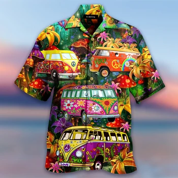 Летни нови мъжки ризи с принтом камион, забавни хавайски ризи с анимационни герои за мъже, топ, риза в стил почивка на плажа, градинска мъжки дрехи