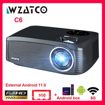 WZATCO C6 Full HD Led Проектор в прожектор с Android box 11,0 5G WIFI Video Proyector 300