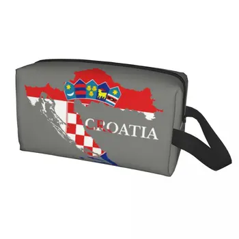 Пътна Карта на Хартата на Хърватия, Чанта за Тоалетни принадлежности, Козметичен Органайзер за Грим Kawaii, женски Калъф за Съхранение на Козметика Dopp Kit Case