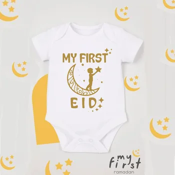 Боди с принтом My First Eid за новородено, празнична парти, тела за деца, дрехи с къси ръкави за момчета и момичета, екипировки за Рамадана