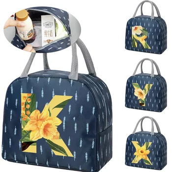 Случайна чанта за обяд, работна чанта-хладилник, за жени, детска преносима термална кутия за обяд, пакет с лед, чанта с флорални писмото принтом, чанти за пикник