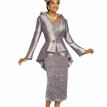 Реколта рокли за майката на булката за сватбени партита 2023 с атласным жакетом, завързана пола с фитил, дълги и квадратни сребристо-сиви ръкави