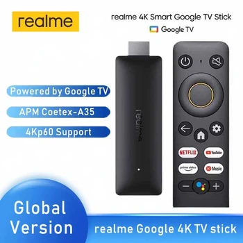 realme 4K Smart TV Stick 1080P Глобалната версия на 1/2 GB RAM И 8 GB ROM ARM Cortex A35 Четириядрен Bluetooth 5,0 Google TV Stick Android