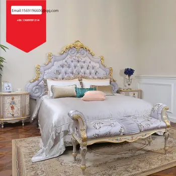 Изработени по поръчка в луксозна европейска легло от масивно дърво вила на френския двор двойно тъканно легло дървена резбовани сватбена легло