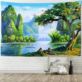 Гуйлиньский пейзаж, стенен гоблен с принтом, художествени декоративни гоблен, уютна спалня, хол, декоративен гоблен