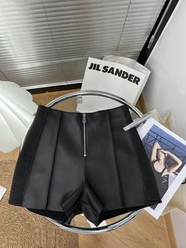 Шорти Дамски елегантни 2022, Нови корейски модерни дневни къси панталони от естествена кожа с висока талия, секси Дама