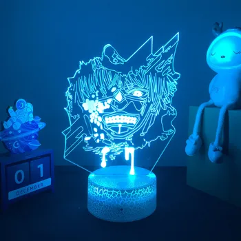 Аниме 3d Лампа Tokyo Ghoul Кен Канеки за Декор Спални Нощна лампа Готин Подарък За Рожден Ден Акрилни Led нощна светлина Tokyo Ghoul