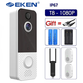 EKEN Т8 IP67 WIFI, Всепогодная Смарт камера за видеодомофон 1080P, визуален домофонна система за нощно виждане, IP-звънчева, Безжични камери PIR