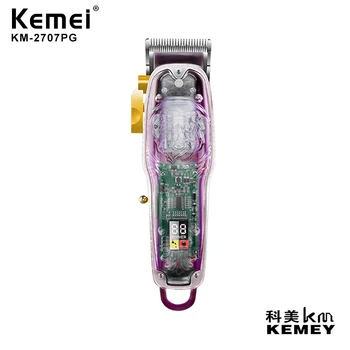 Професионална Електрическа Машина За Подстригване на Коса Kemei KM-2707PG, USB Акумулаторна Прозрачна Машина За Подстригване, Набор от Подстригване с LCD дисплей, Машинка за подстригване, Мъжки