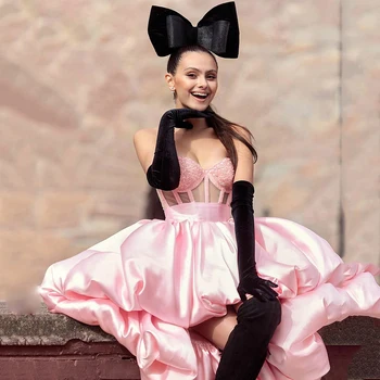 Yipeisha, сладка розова вечерна рокля с висока засаждане, атласное рокля за бала, танцово рокля за парти Robe de Soiree