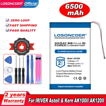 LOSONCOER 6500 mah Батерия За IRIVER Astell & Kern AK100II AK120II MP3 MP4 Плеър Батерия 3-Кабелен Щепсел Безплатни Инструменти
