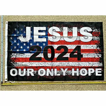 Флаг на Исус 2024, безплатна ДОСТАВКА, единствената ни надежда, американския флаг, плакат на Тръмп-Ланка, знак 3x5 'yhx0233