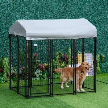Голяма градинска куче на будка с размери 6 x 4 x 6 инча, Ограда от поцинкована стомана, с покрив от устойчива на uv плат Оксфорд и надежден заключване