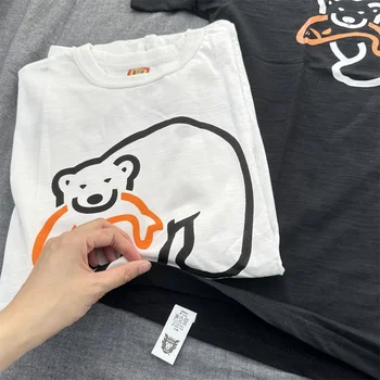 Нова японска тениска Human Стана с принтом бяла мечка, е много голям къс ръкав, мъжки и дамски памучен плат
