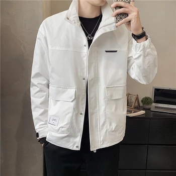 Новата пролетно мъжки тънка бяла куртка с висока яка в корейски стил, модни и ежедневни однотонная сако, мъжко тенденция брендовое палто