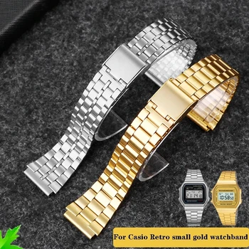 Гривна за часовници Casio черна каишка от неръждаема стомана A158/A159/ A168/A169/B650/AQ230/700 малки златни часовници серия 18 мм Гривна