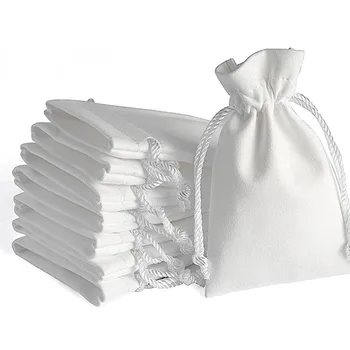 Чанта за бижута на съвсем малък, 20 парчета, 13x8 см, луксозна торбичка за бижута от микрофибър, колие, гривна, обеци, пръстени, бял