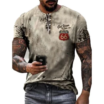 Годишната Реколта мъжка тениска Streetshirt 66-лентов тениска с 3D Принтом За Мъже, Модни дрехи за Мъже с Къс ръкав и кръгло деколте, Негабаритная Мъжки дрехи