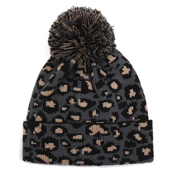 2021 Нови зимни дамски леопардовые зимни шапки с pom-помераните, възли изолирана шапки, дамски шапки с леопардовым принтом