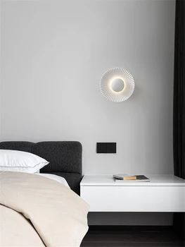Модерни бели кръгли led осветление стена за хол от формата на мивки, проста стълба, антре, гардероб, артистична декорация, монтиран на стената лампа