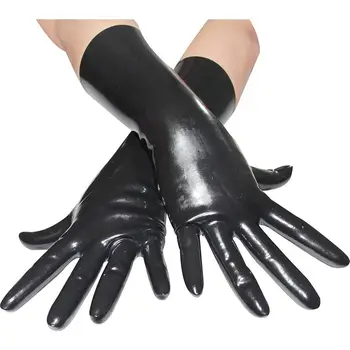 Ръкавици от 100% латекс, гума, черни, с пет пръста, с дължина над китката, размер XS-XXL