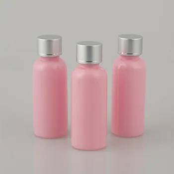 5шт 50 мл розова пластмасова бутилка с кръгла наплечником, анодизиран алуминий на капака от вътрешната запушалка, Эмульсионная суббутылка на едро BQ122