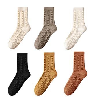 1 чифт есенно-зимни женските модни чорапи със средна дължина, гъвкави, удобни дишащи обикновена ароматни чорапи EU 35-40
