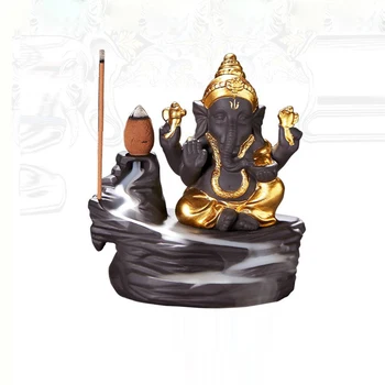 Горелка за тамян с обратен поток Ганеша, поставки за ароматни пръчки във формата на главата на слон, вариант на украса в будизма, шишарки за тамян или пръчки