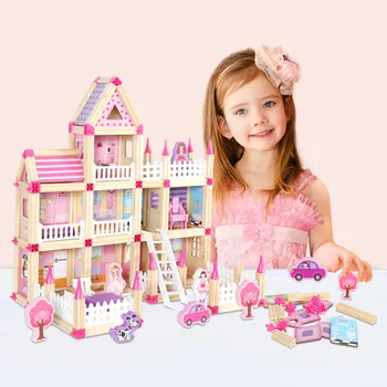 Дървена миниатюрна къща Монтесори детска куклена къща 
