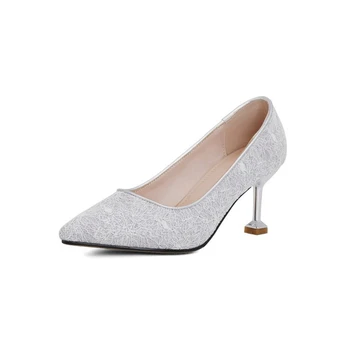 Zapatos De Mujer/ 2021 Модни Дамски Обувки-Бомбочки На Висок Ток, Чубрица Сватбени обувки с Остър пръсти SILIVER За Купоните, Жените на Модела обувки-Лодка 414