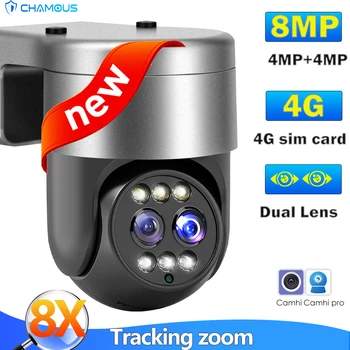 8MP 4G Сим IP камера С Двойна Леща 4K WiFi Сигурност на Cam 8X Zoom Автоматично Следене на CamHi Видеонаблюдение H. 265 NVR FTP ВИДЕОНАБЛЮДЕНИЕ на Открито