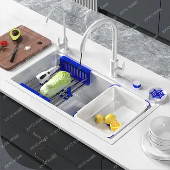 Кухненска мивка Голяма единична мивка, Нано-Млечно бяла мивка за зеленчуци, захранващи сапун, устройство за изплакване на чаши