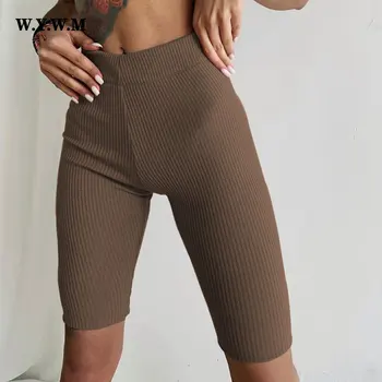 WYWM 2023 Летни плетени шорти с дърворезба, женски стегнати панталони от мек памук с висока талия и еластичност, къси панталони за фитнес