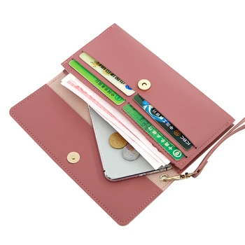 Жена портфейл, червен/зелен/розов/син/сив/черен, дълъг женски портфейл, чанта за мобилен телефон от изкуствена кожа, дамски портфейл за карти