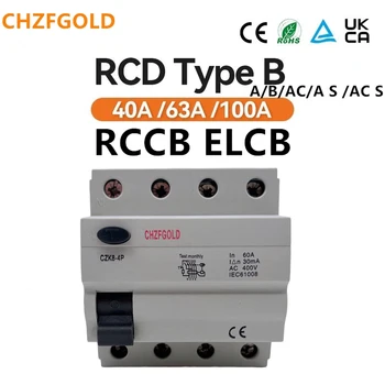 На едро висококачествен автоматичен прекъсвач RCCB 3-етап остатъчен ток тип B с 4 полюса за зарядното устройство Ev