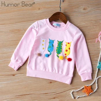 Humor Bear/ блузи за момичета, есента топ с дълъг ръкав и анимационни принтом, Корея, скъпа детска блуза, детски дрехи