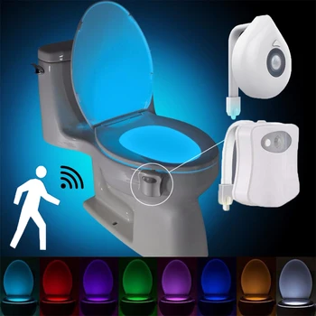 Умен лека нощ за тоалетна, датчик за движение PIR, 8 цвята, Водонепроницаемое осветление, седалки за тоалетна, баня, тоалетна стая, led декоративна лампа