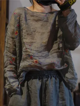 Дамски свободна реколта пролетно-лятна блуза, с Рами, женска риза с принтом Рами, Върхове 2023