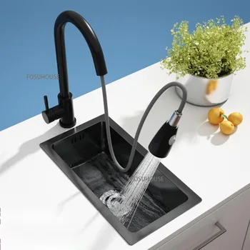 Черна Мини-мивка от неръждаема стомана Nano 304, малка кухненска мивка, Балконная купа, Аксесоари за кухненски Мебели от неръждаема Стомана
