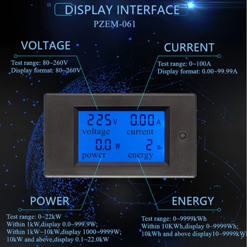 AC80-260V 100A 22KW цифров ваттметр, измерител на мощност, енергия, измерване на електрически ток, волтметър, амперметър, LCD дисплей