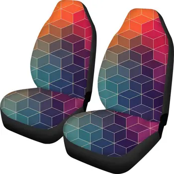 Цветни тъкани седалка за предните седалки с огледален дизайн впечатлява със своя бохемски стил, комплект от 2 универсални калъфи, подходящи за автомобили Седан и един джип