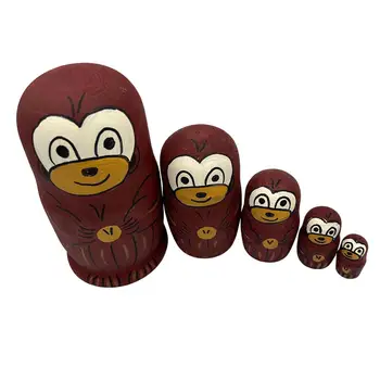 5 бр. гнездене кукли Художествени занаяти Дървени орнаменти Подарък за рождения Ден На Детска играчка с Картина рисувана Маймуни Традиционна играчка-чанта за парти
